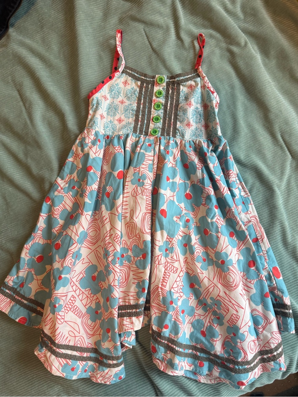 Matilda Jane Blue & Coral Floral Sundress with Lime Buttons
